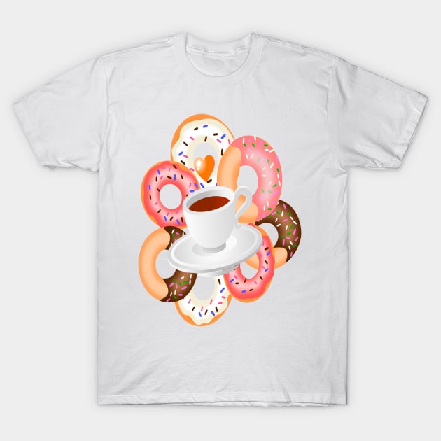 Coffee and Doughnuts En L'air T-Shirt by RoxanneG